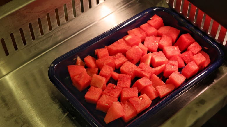 watermelon cubes in freezer