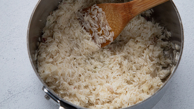 rice in saucepan