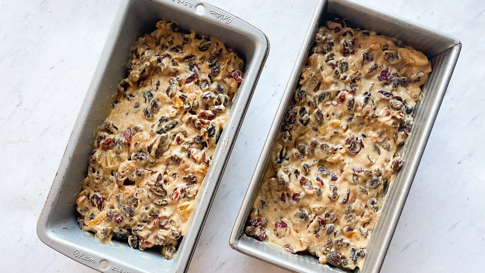 prepared pans of fruit cake