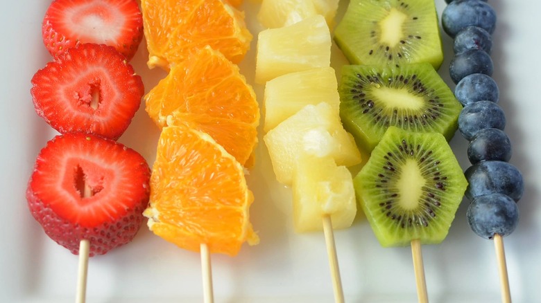 fruit pieces on sticks