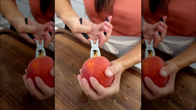 pitting peach with pliers