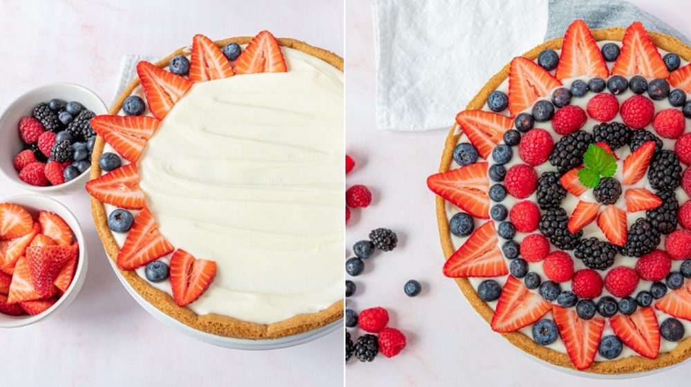 assembling a fruit pizza