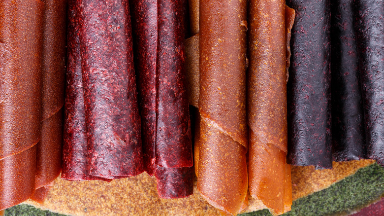 Variety of fruit leather rolls