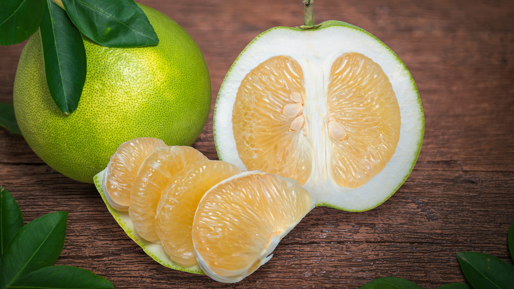 Pomelo slices on a table