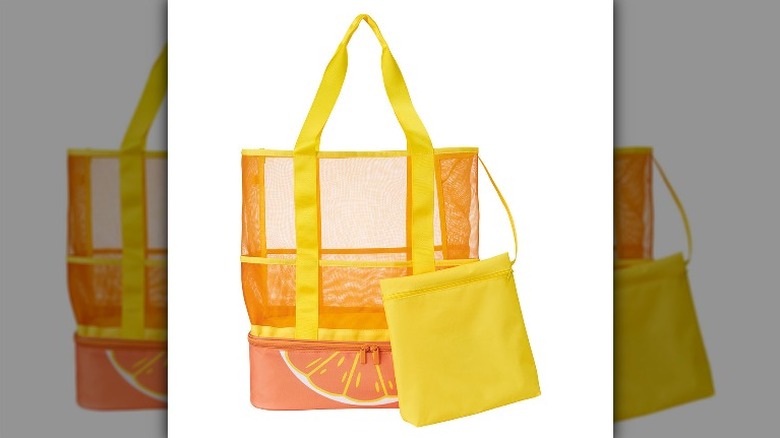 orange-patterned beach bag