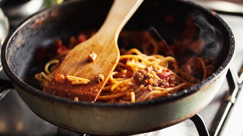 pasta in skillet