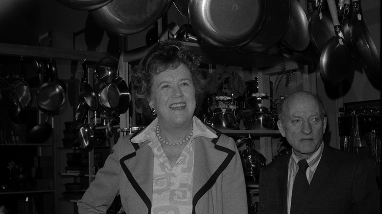 Julia Child with pots and pans