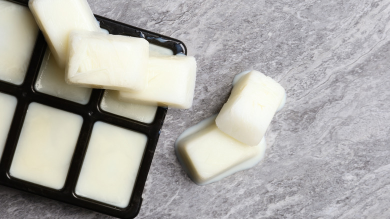 Coconut milk in ice cube tray 