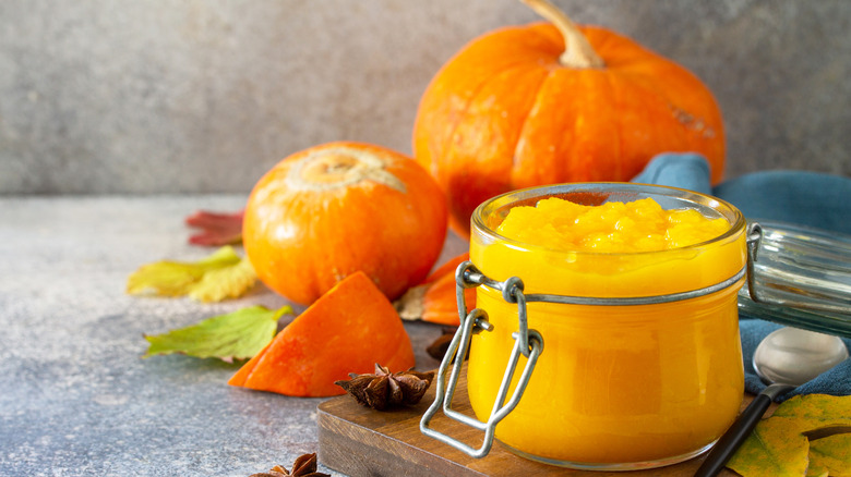 Fall pumpkin butter in jar