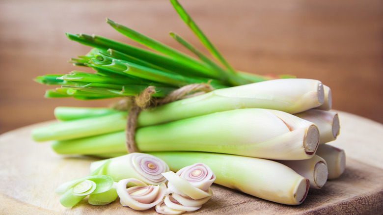 lemon grass on a cutting board