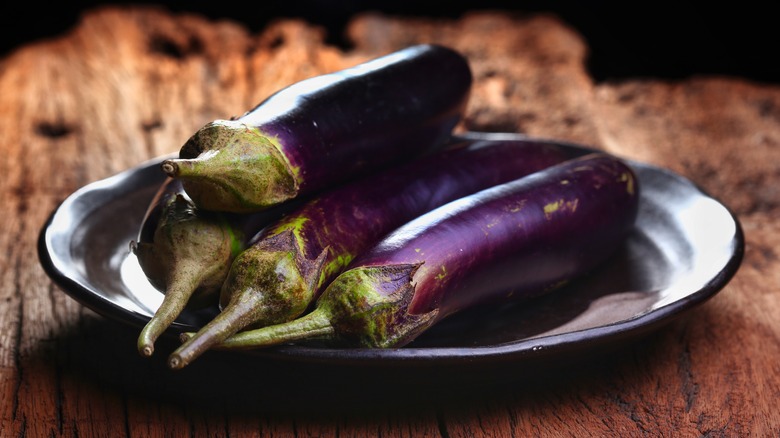 Freshly harvested eggplants