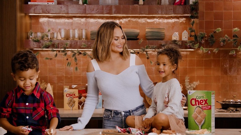 Chrissy, Luna and Miles with Chex cereal 