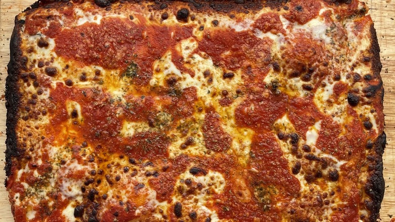 A close shot of Christian Petroni's garlic pizza