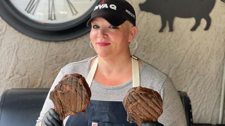 Danielle Bennett holding meat