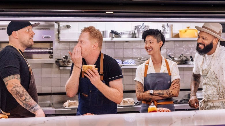 Jeremy Ford, Jesse Tyler Ferguson, Kristen Kish & Justin Sutherland in the kitchen together