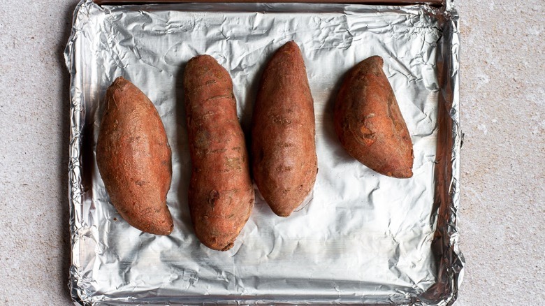 sweet potatoes on baking dish