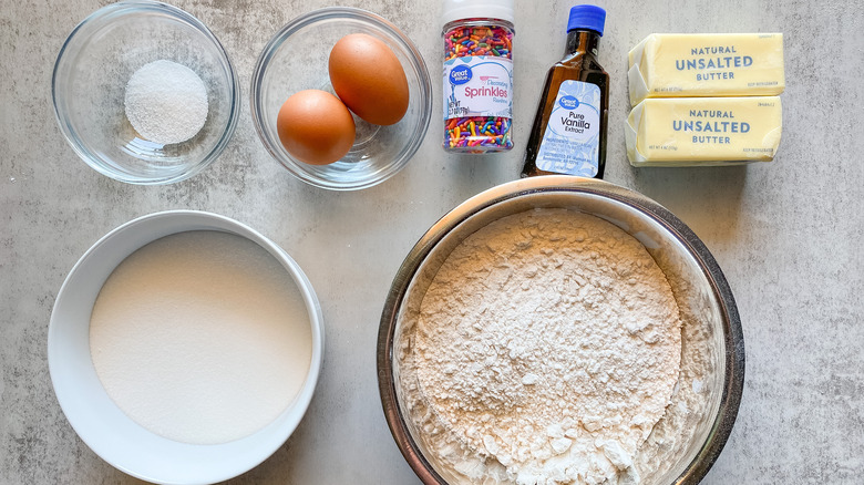 ingredients for rainbow sprinkles butter cookies