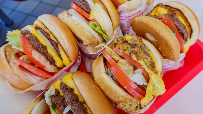 In-N-Out burgers on red tray