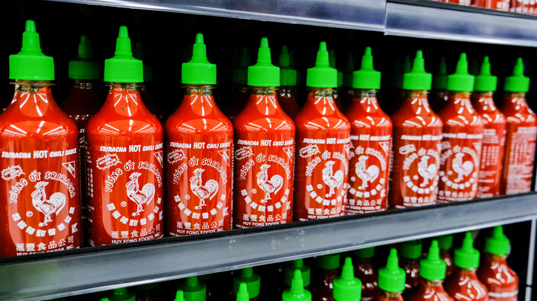 Bottles of Sriracha hot sauce