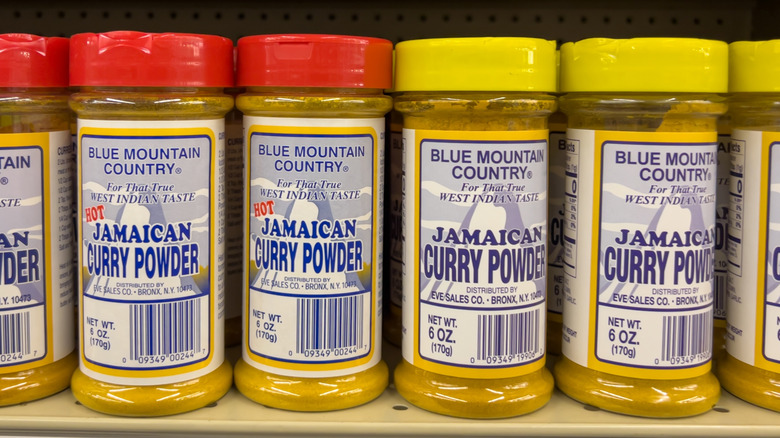 Jamaican curry powder on shelf