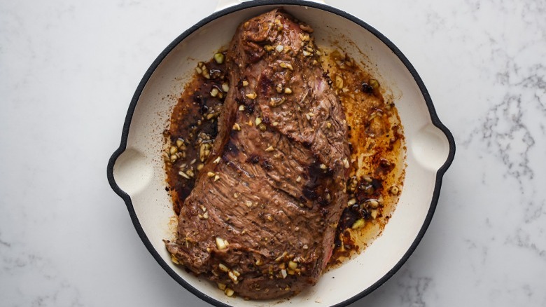 tri tip browning in pan