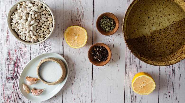 ingredients for garlic herb beans