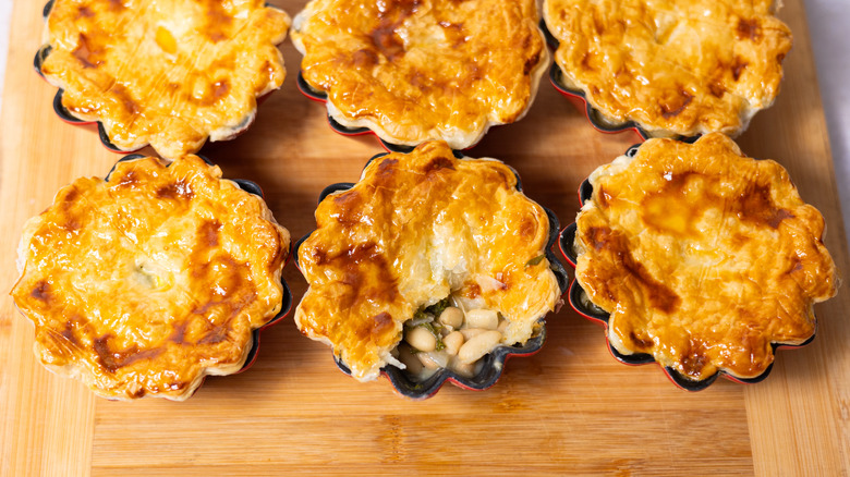 pot pie with hole in it, showing filling 