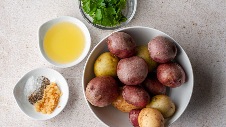 smashed potato ingredients on counter 