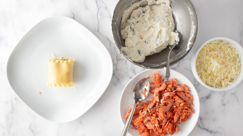 lasagna roll on plate with ingredients