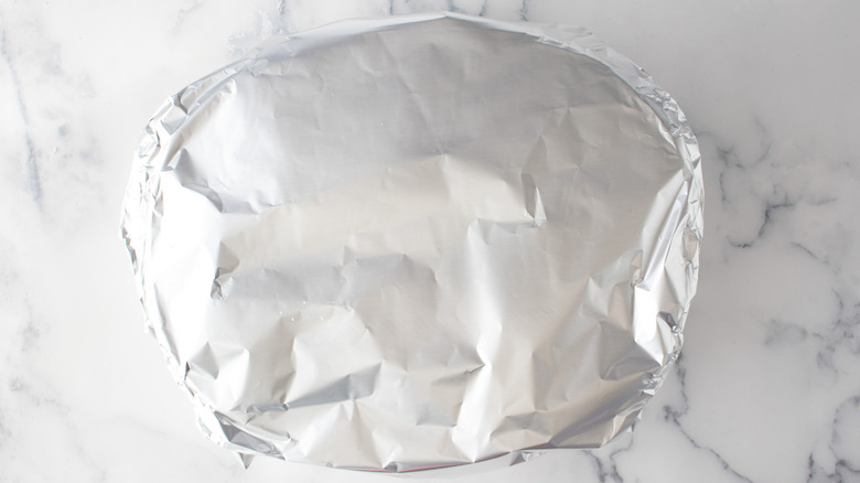 tin foil-covered baking dish