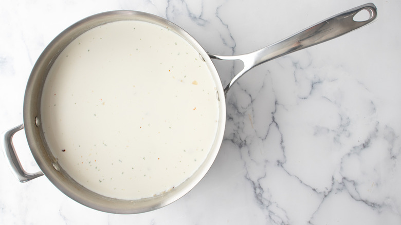 garlic butter cream in skillet