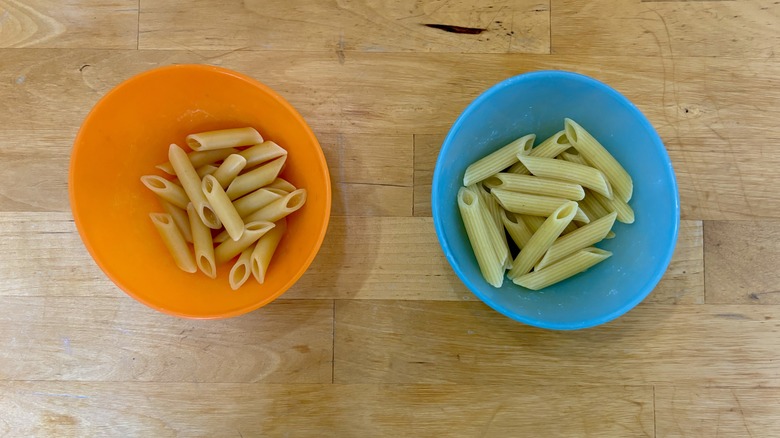 Two kinds of penne pasta