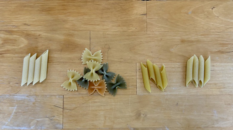 Four kinds of pasta displayed side-by-side