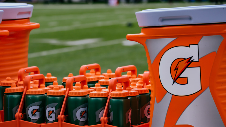 Gatorade coolers on the sideline 