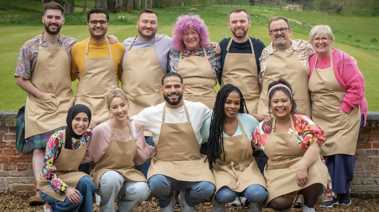 Great British Bake Off 2022 contestants in beige aprons