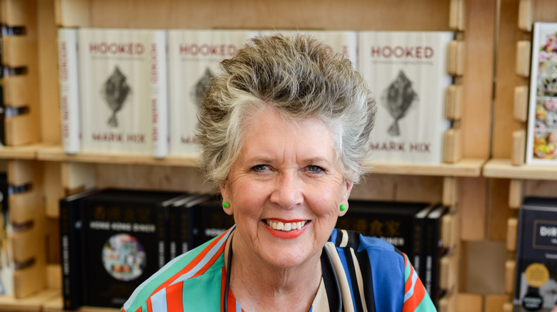 Prue Leith smiling at book signing