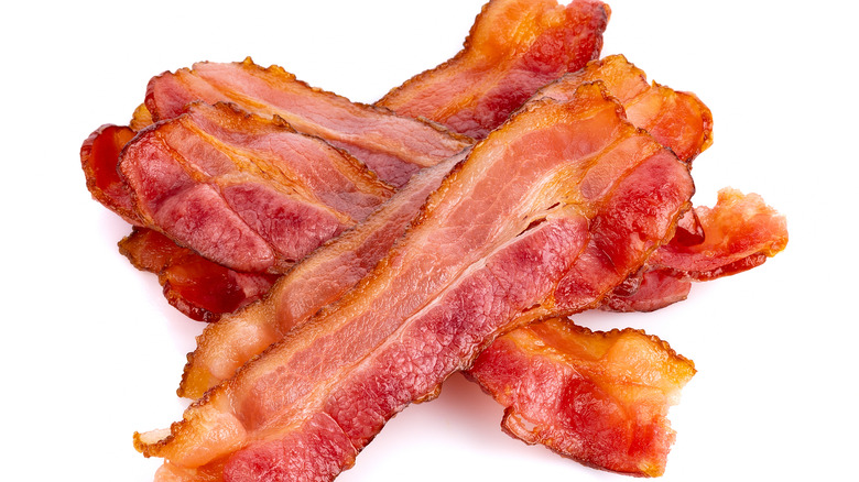 fried bacon on white background