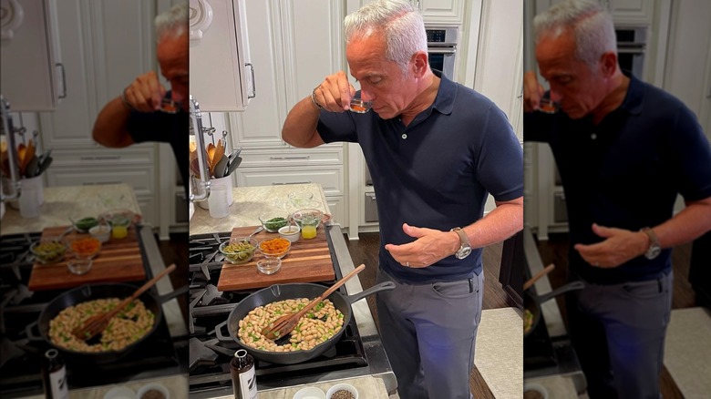 Geoffrey Zakarian cooking his bean salad on a stove