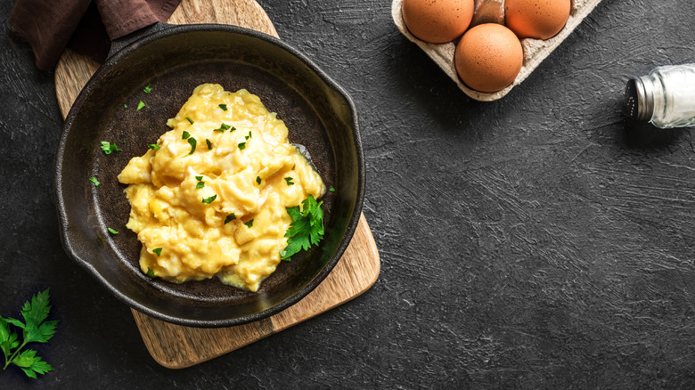 Scrambled eggs in a pan