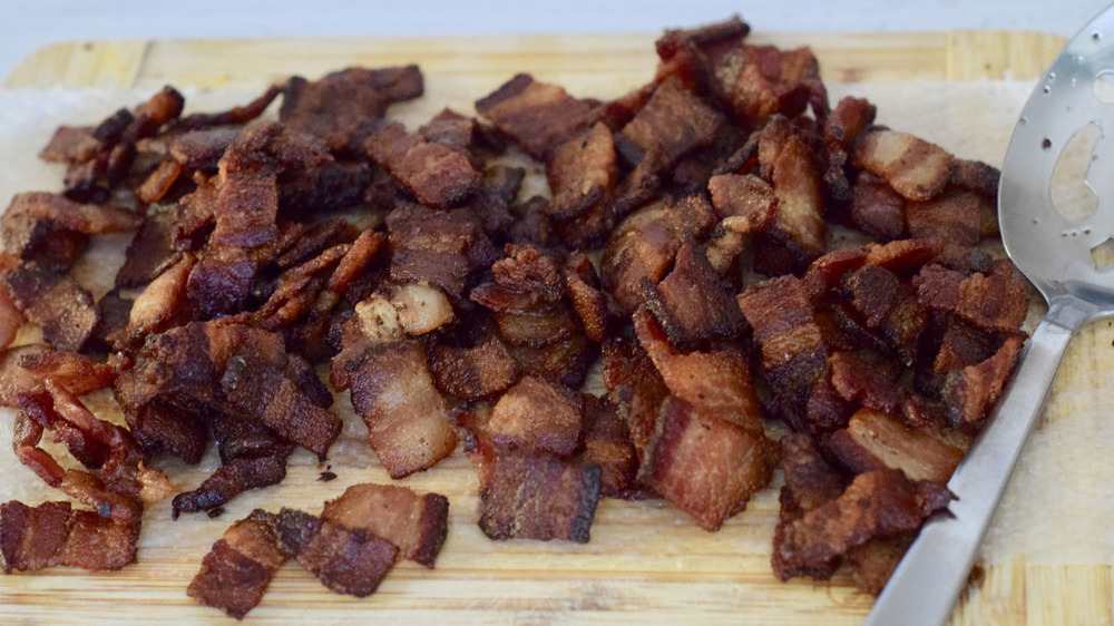 Bacon being cooked for German potato salad recipe