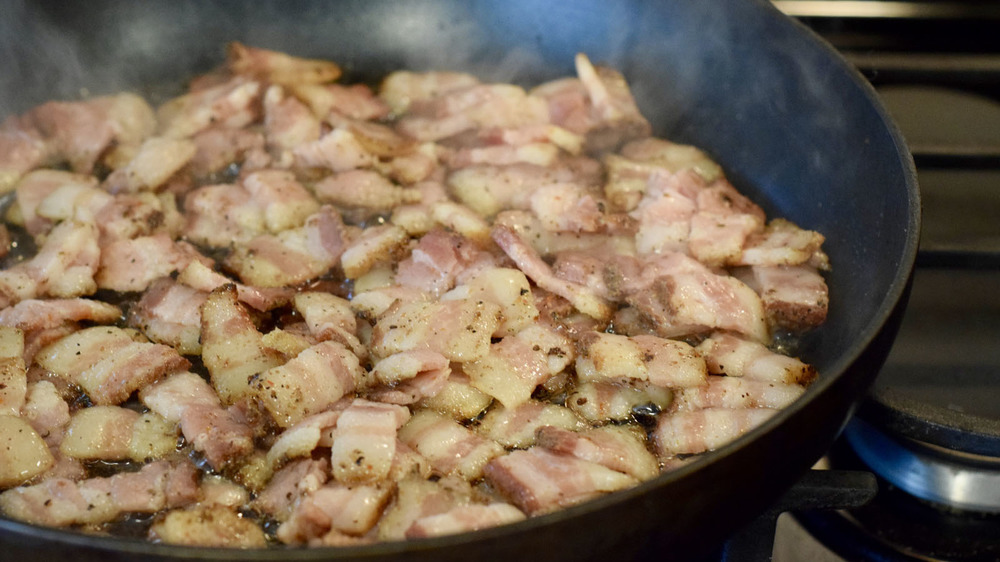 Bacon cooking for German potato salad recipe