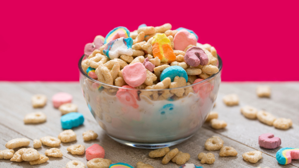 Marshmallow cereal in a bowl with milk