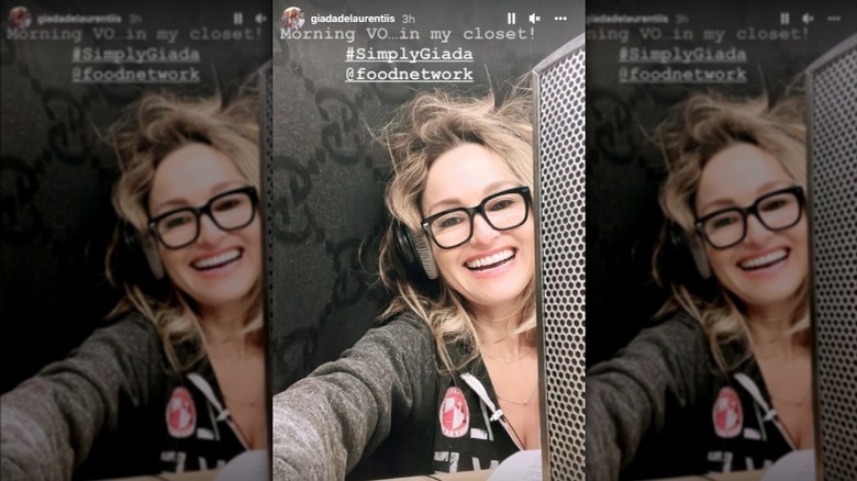 Giada De Laurentiis in her closet with a microphone