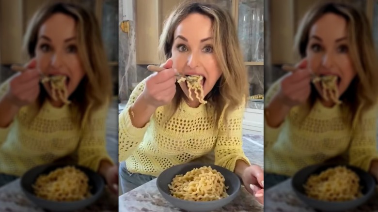 Giada De Laurentiis eating lemon fusilli lunghi