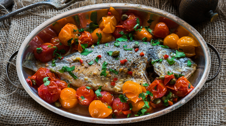 acqua pazza in silver dish