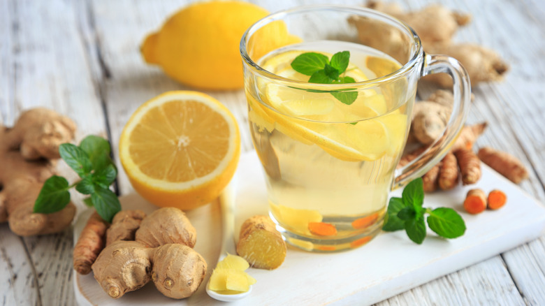 Mug of ginger lemon tea 