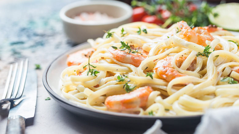 Creamy pasta with shrimp