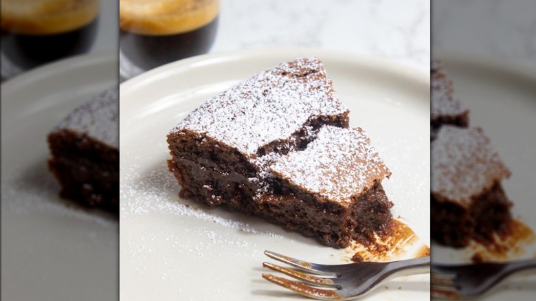 Torta caprese with fork