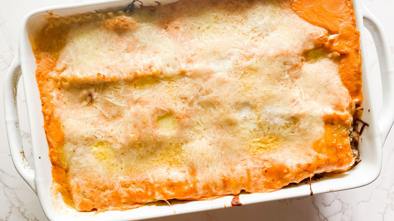 lasagna in baking dish