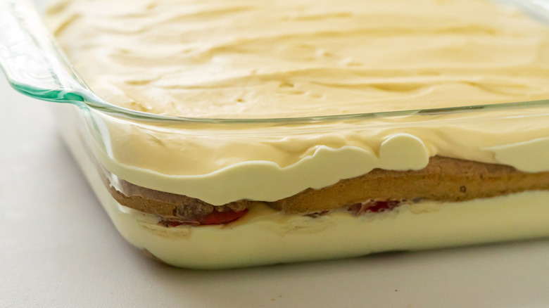 tiramisu layers in baking dish